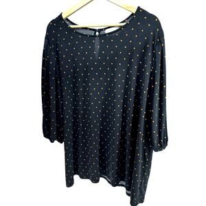Nordstrom's Rack Women’s 4X‎ Black Polka Dot Blouse Ruched Stretch Scoop Neck